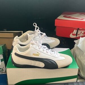 Puma Speedcat Leather Men's White and Black Sneakers 2 tone with Gold Accents